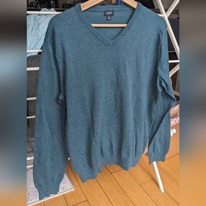 JCrew Dark Green Cotton - Cashmere V Sweater - Medium